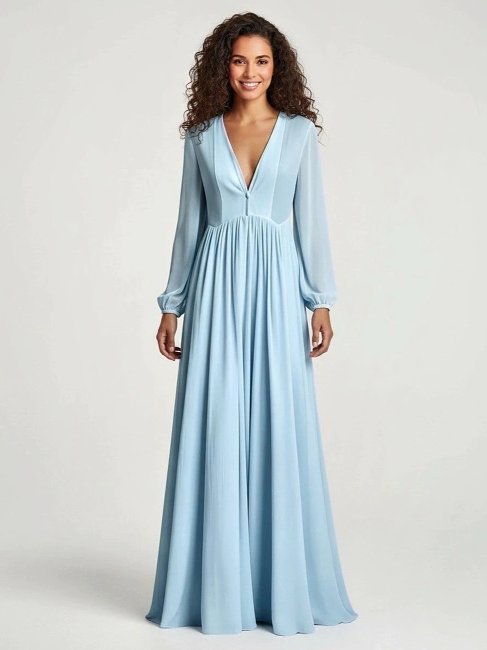 PinkBlush Blue Chiffon Long Sleeve Pleated Maxi Dress Blue XL